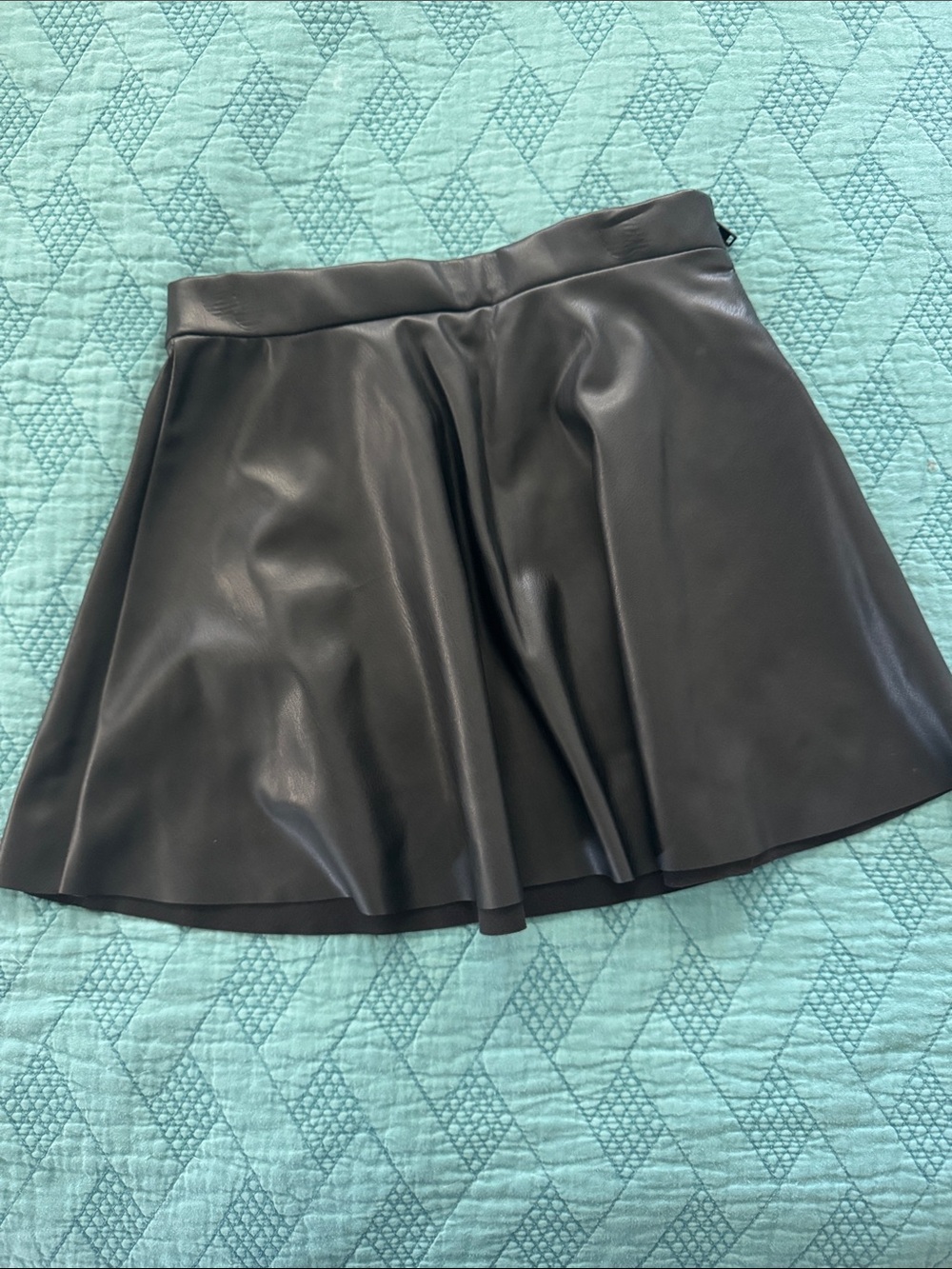 Girls Black Faux Leather Skater Skirt